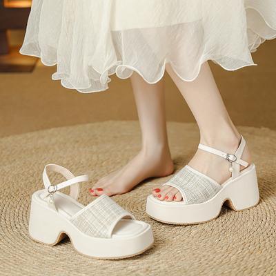 Thick-soled Sandals for Women In Summer New Style Small Thick Heel Open Toe Strap Waterproof Platform European and American Fashion Sandals