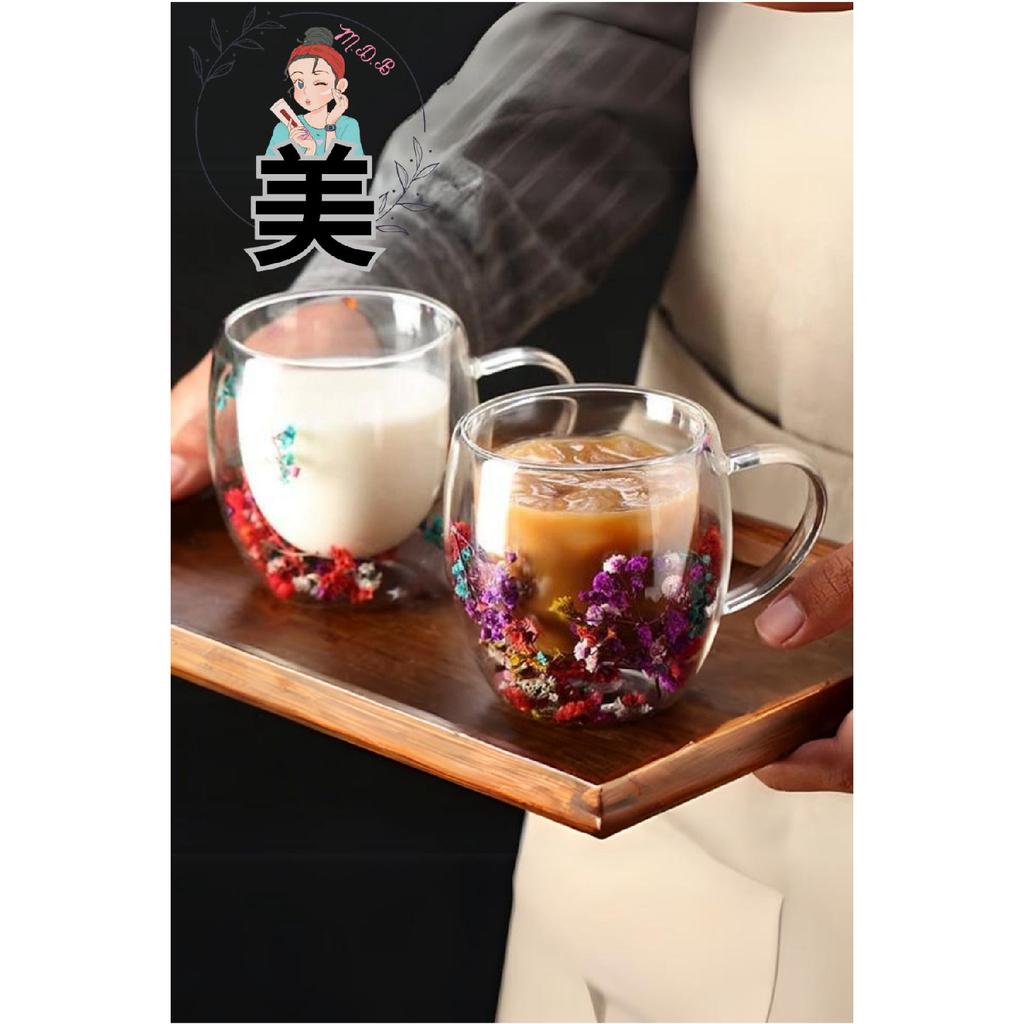 Borosilicate Double Walled Flower Glass 250ml Coffee Tea Cold Soft Drink Glass 1 Piece