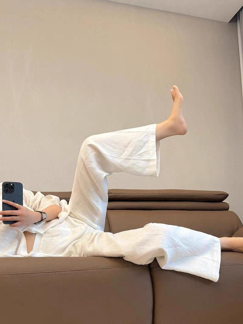 Women s Japanese Style Cotton Linen Wide Leg Summer Pants Small белый