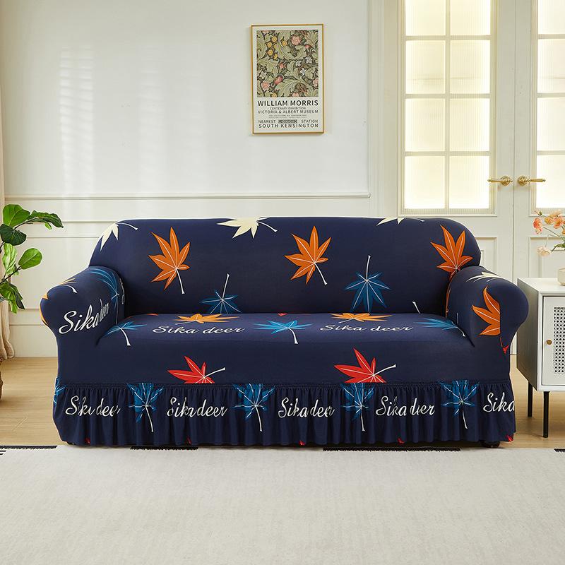 Full Wrap Stretch Milk Silk Sofa Cover Anti-Slip Skirt Style Sofa Protector Nordic Home Furniture Elastic Fitted Sofa Cover