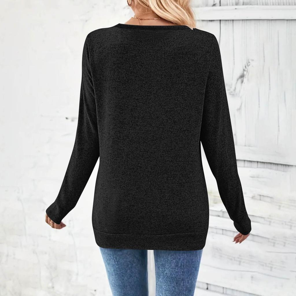 Women's Casual Fashion Solid Color V-Neck Long Sleeve Button Top