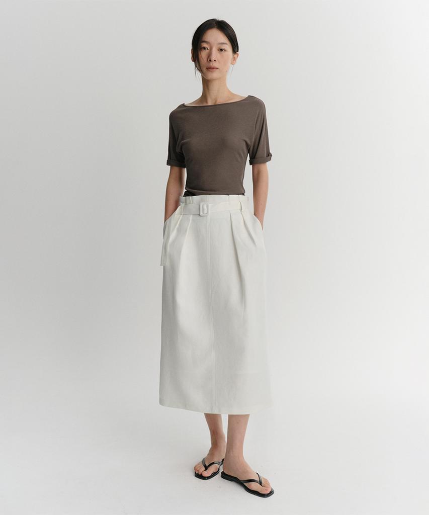 Ia Linen Belted Volume Skirt (White)