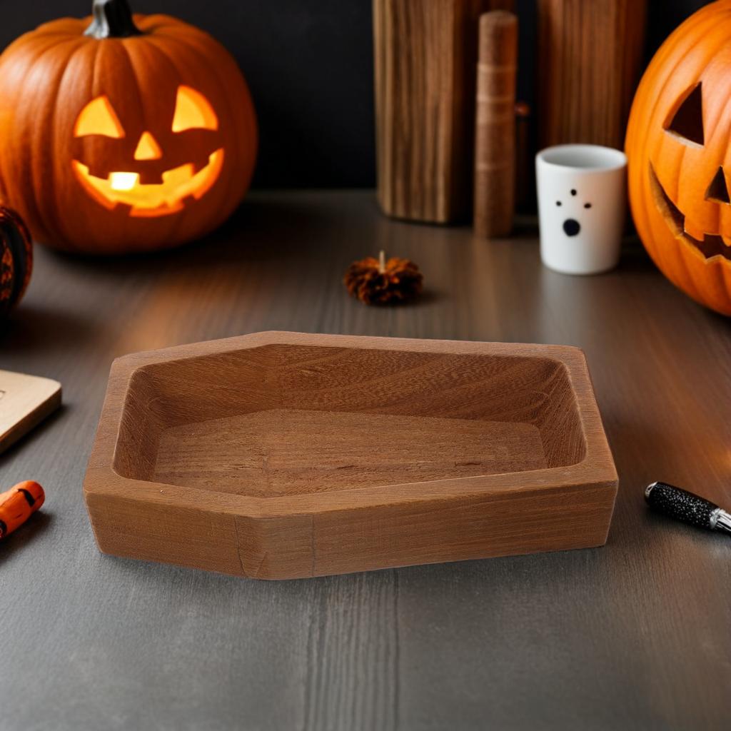 Halloween Coffin Shaped Wooden Tray Rustic Solid Wood Serving Platter for Snacks Fruits Appetizers Party Food Platter
