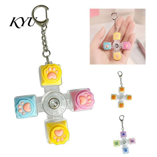 Glowing Fidget Spinner 4-Keys Keyboard Toy, LED Light-up with Office Desk Gadget Keychain, Stress Relief Push Button Finger Clicker Pendant Toy