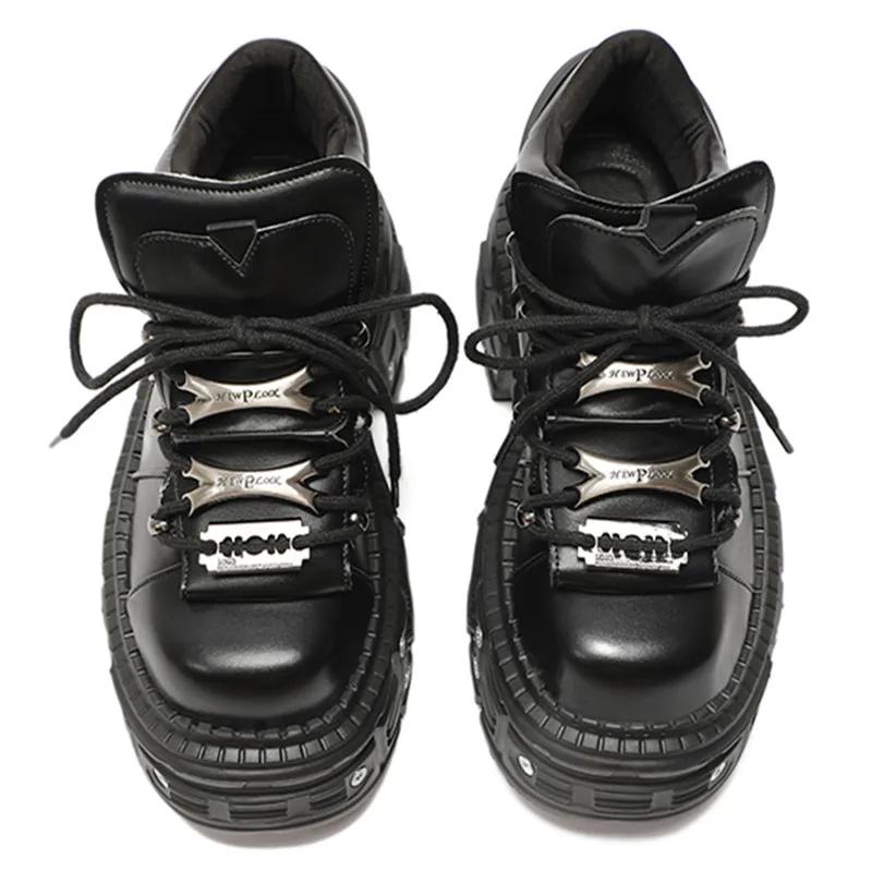 Fashion Punk Muffin Shoes Women Metal Decoration Gothic Thick Bottom Platform Lace-up Female Sneakers Solid Color Black Leisure shoes