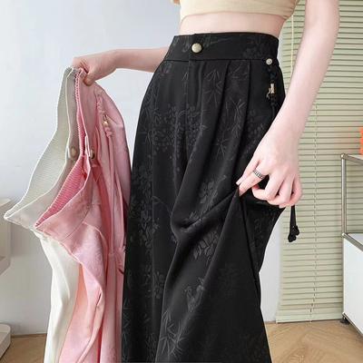 Pantalon en jacquard de soie léger à taille haute pour femme en été