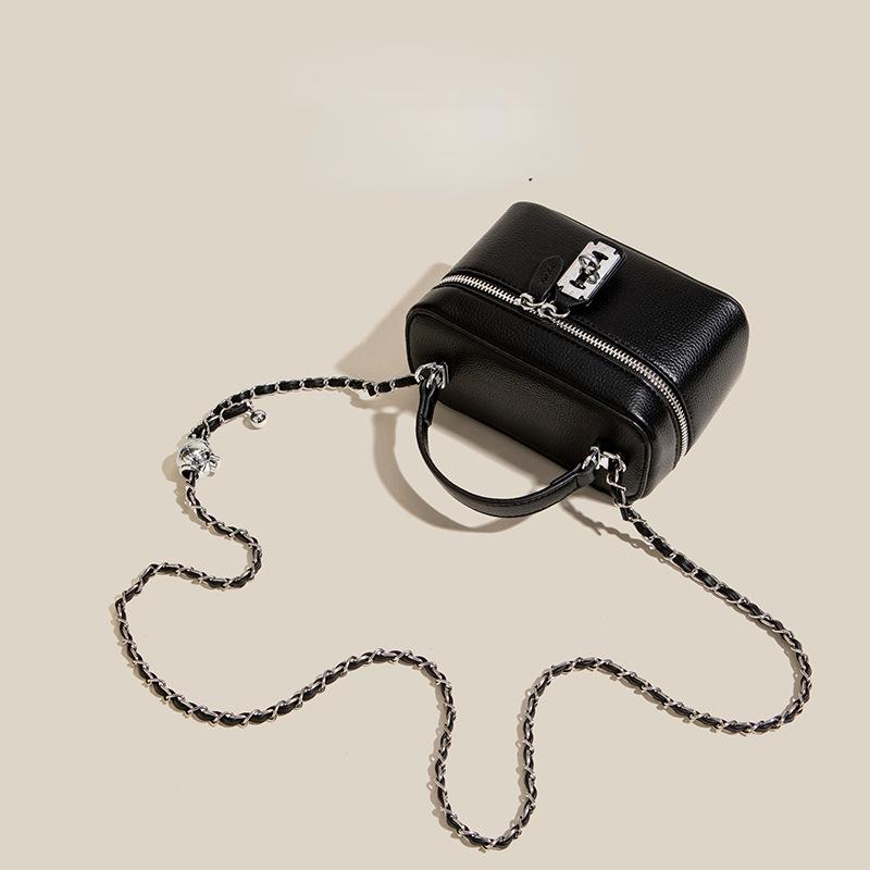 Women's leather bag with solid color chain box high quality zipper casual feminine messenger bag