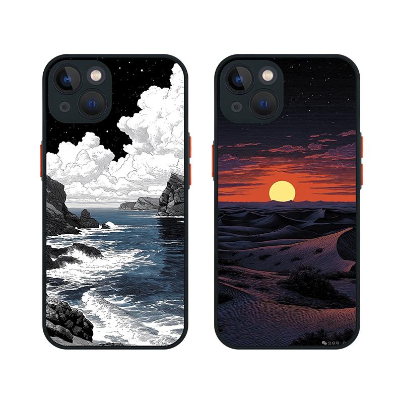 Anime Landscape Scenes Black Phone Case For iPhone 16 15 11 12 14 13 Pro Max Mini X XSMax XR 7 8 Plus SE4 16e Silica Cover Funda
