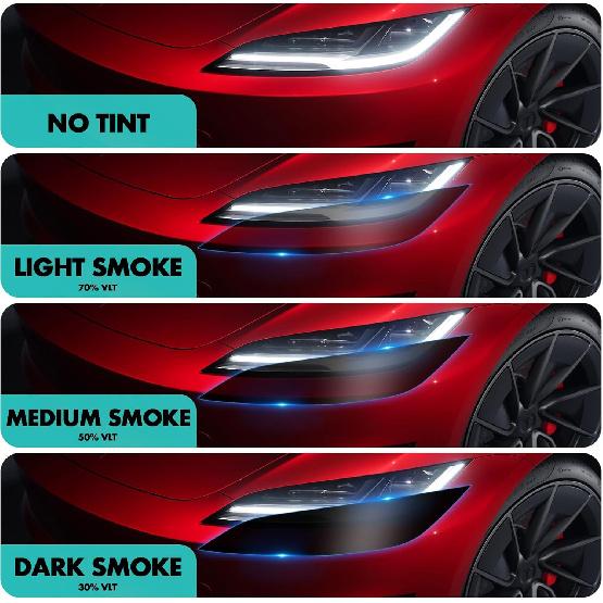 for Tesla Model 3 2024 2025 2026 Headlights Smoke Tint PPF 70% VLT Smokey Headlamp Film Paint Protection Custom Fit Anti Scratch Self Healing Guard