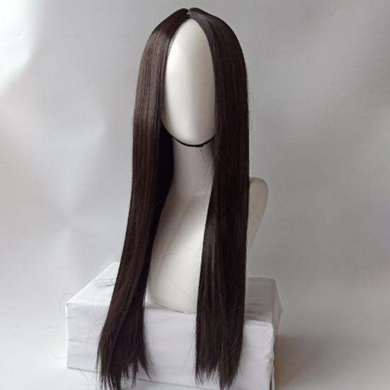 Women Long Straight Wig Middle Part Natural Looking Silky Heat Resistant High Temperature Fiber Ladies Black Brown Synthetic Hair