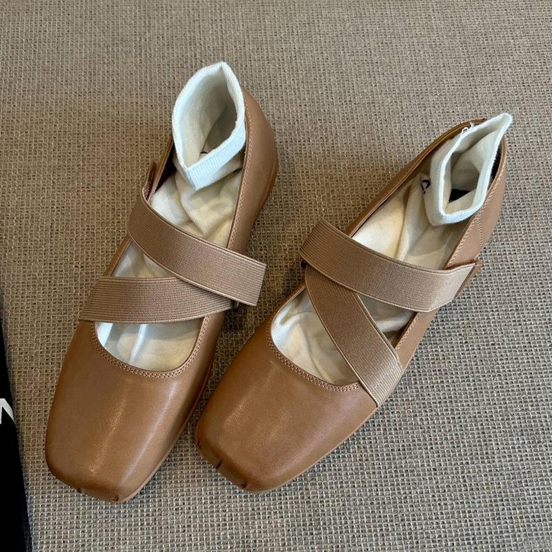 Sheepskin~ Leather French Ballet Shoes Women's Super Soft Evening Shoes Square Head Shallow Mouth Retro Mary Jane Shoes Flat Shoes