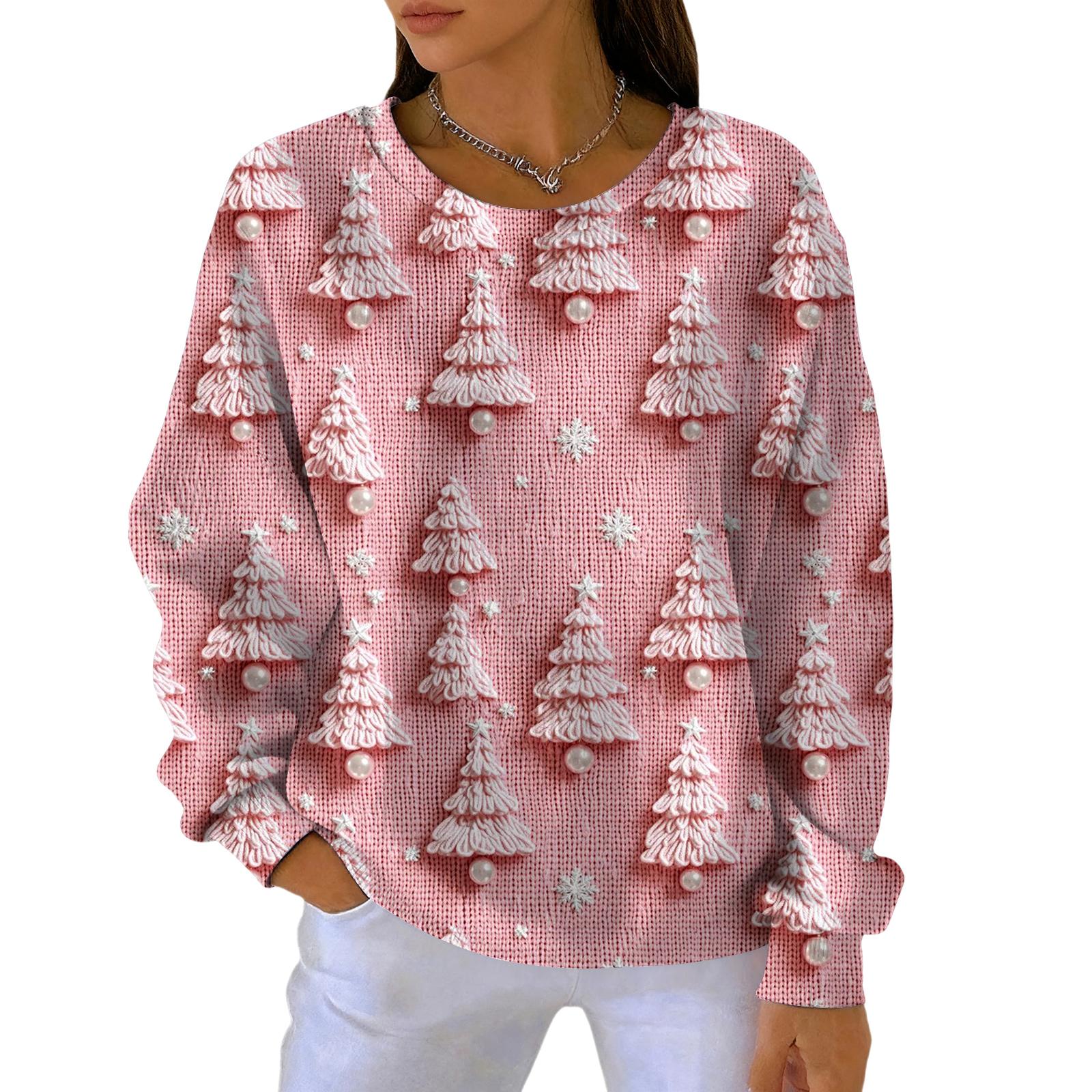 

Women s Fashion Casual Gradient Christmas Print Pullover Sports Long-Sleeve Top XL розовый