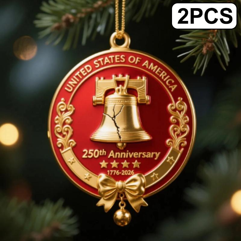 .2D Acrylic United States 250th Anniversary Bell Ornament Patriotic Commemorative Doorbell Home Xmas Tree Hanging Decoration