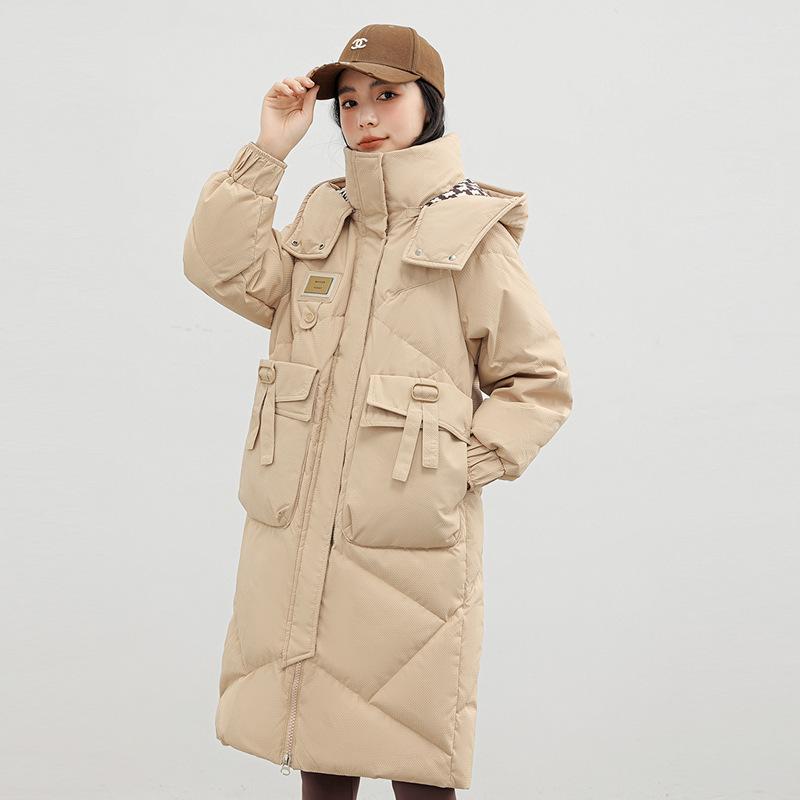 

Down cotton clothes women s medium and long autumn and winter new loose bread clothes thickened warm hooded fashion jacket XXXL хаки