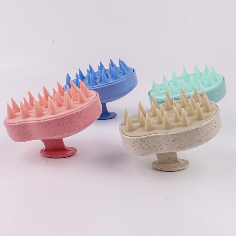 Silicone Shampoo Brush Wheat Straw Tpe Handle Massage Scalp Soft Comb Hair Washing Massage Deep Scalp Cleaning Shampoo Brush