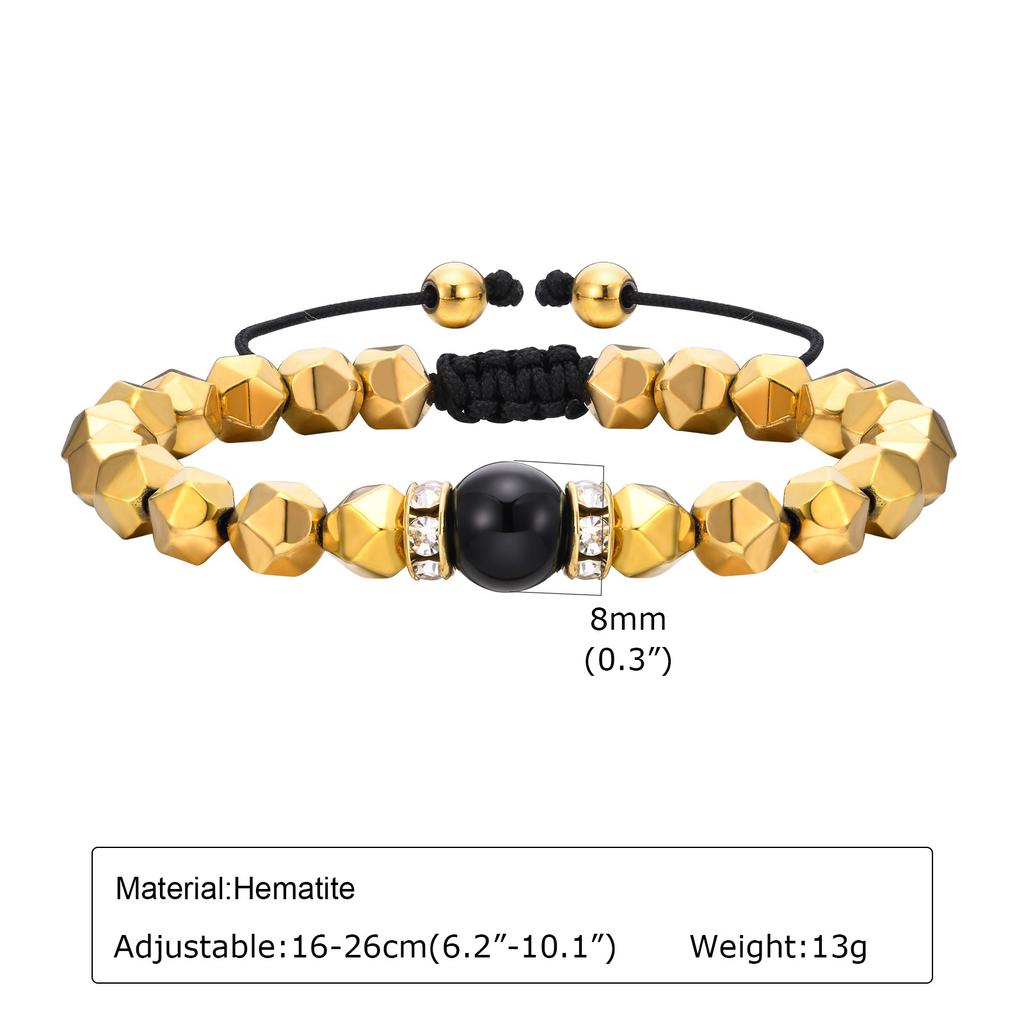 Vnox Unisex Złoty Kolor Hematytowe Bransoletki dla Mężczyzn, Fasetowane Cięcie Geometryczne Kształty Koralików Bransoletka, Regulowana Opaska na Nadgarstek