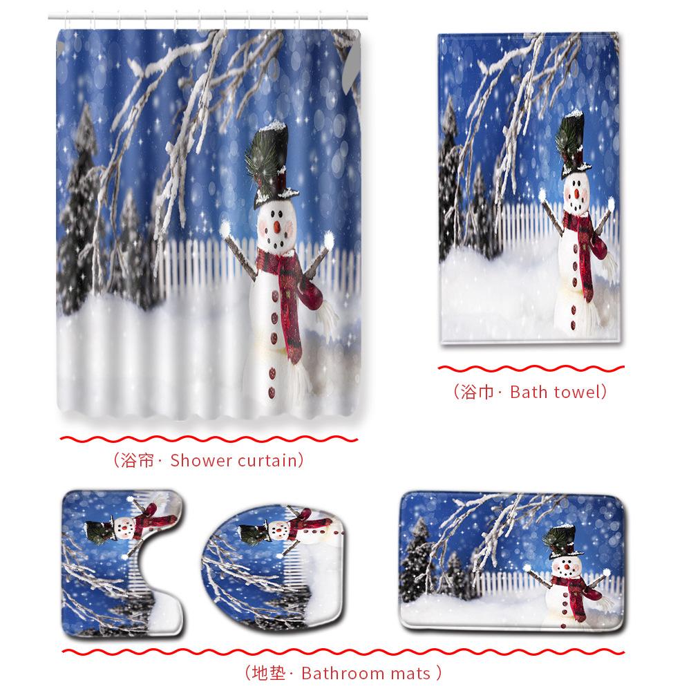 Christmas Bathroom Shower Curtain Bath Towel Floor Mat Five-Piece Set Bathroom Toilet Carpet Shower Foot Mat