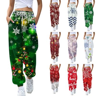 Women's Casual Fashion Christmas Printed Casual Sweatpants Elastic Waist Drawstring Pants