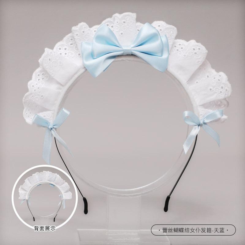 A handmade two-dimensional olita headdress, lolita hair accessories, lace bow, maid headband.