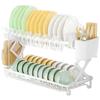 Foldable 2 Tier Stainless Steel Kitchen Dish Rack With Utensil Holder And Non-Slip Base For Countertop Storage