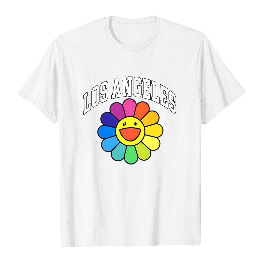 Sunflower Los Angeles Tees Takashi Murakami Graphic Fashion T-shirt Short Sleeve Cotton Summer Tshirts Unisex Streetwear XS белый