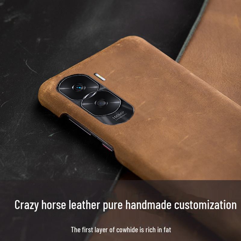 Honor X40 Genuine Leather Half-Cover Case Crazy Horse Leather Back Cover for Protection and Style.