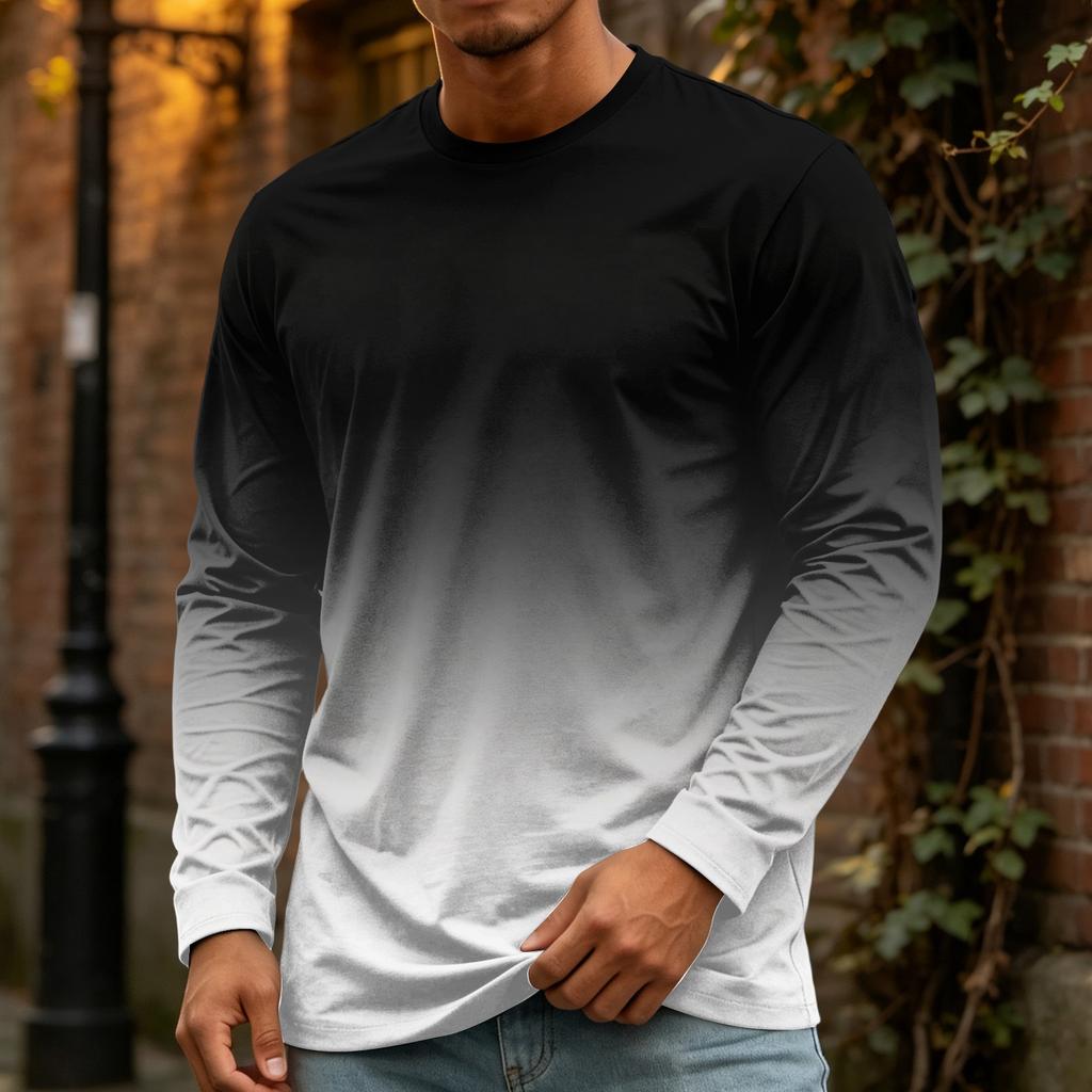 T-shirt da uomo a maniche lunghe con girocollo, top casual in cotone