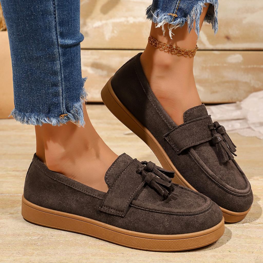 Women's Tassel Slip On Loafers Fashion Comfort Outdoor Flats Casual Shoes Daily Walking Shoes British Style Suede Sneakers