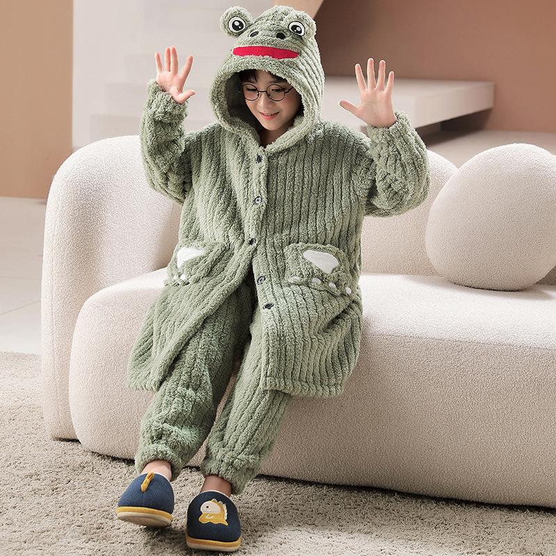 Kids Flannel Pajamas Set Boys Girls Warm Long Sleeve Top And Pants Sleepwear Winter Home Nightwear