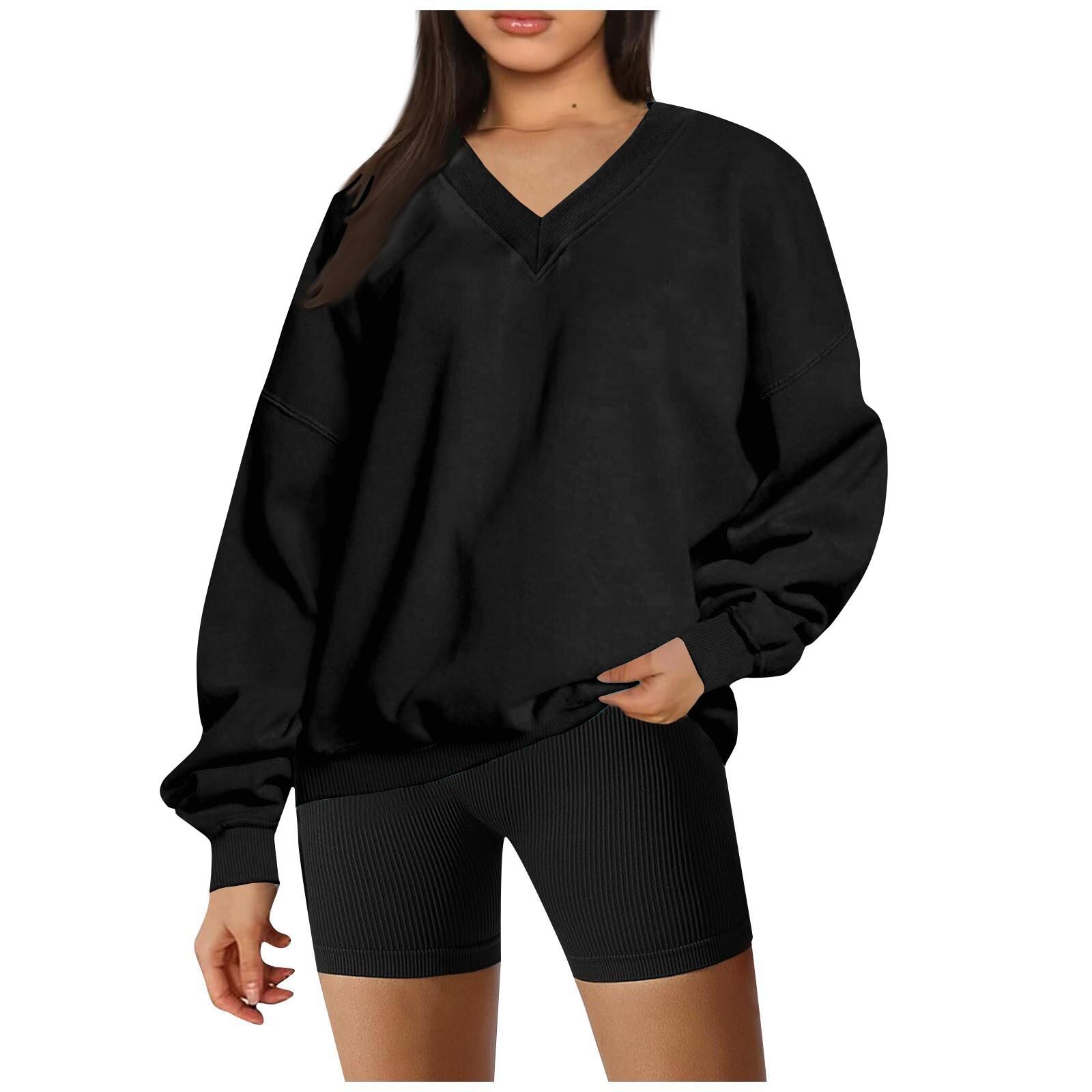 Women Fashion Casual Long Sleeve V-neck Hoodie Top S