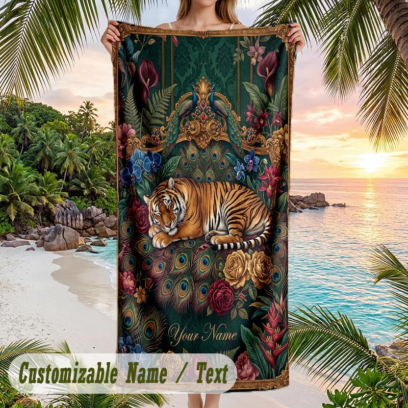 Teddy Bear Valentines Day Theme Quick Dry Beach Towel Custom Name Text Print Large Sand Resistant Towel Beach Vacation