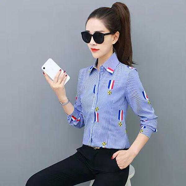 

Женская полосатая рубашка с принтом, тонкая нижняя рубашка, летний повседневный тонкий кардиган S синий