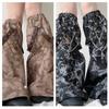Scaldamuscoli Punk da Donna con Inserti in Rete Tie Dye, Occhielli, Cinturino in Pelle, Catena, Gamba Larga, Copristivali Ampi, Calze Lunghe, Streetwear