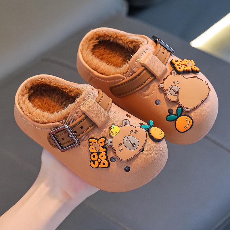 Boys' Winter Fur Capybara Cotton Non-Slip Indoor Shoes