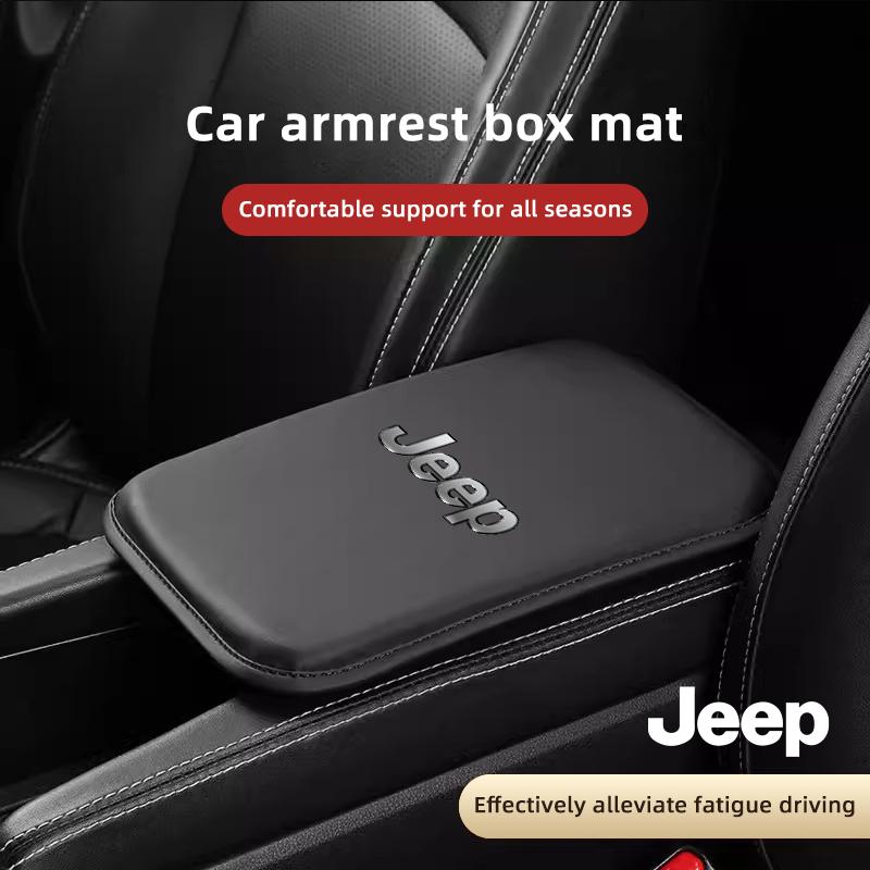 Leather Car Armrest Mat Auto Interior Arm Rest Storage Box Pad For Jeep Grand Cherokee Wrangler JK Gladiator Compass Renegade Pa AKZ1