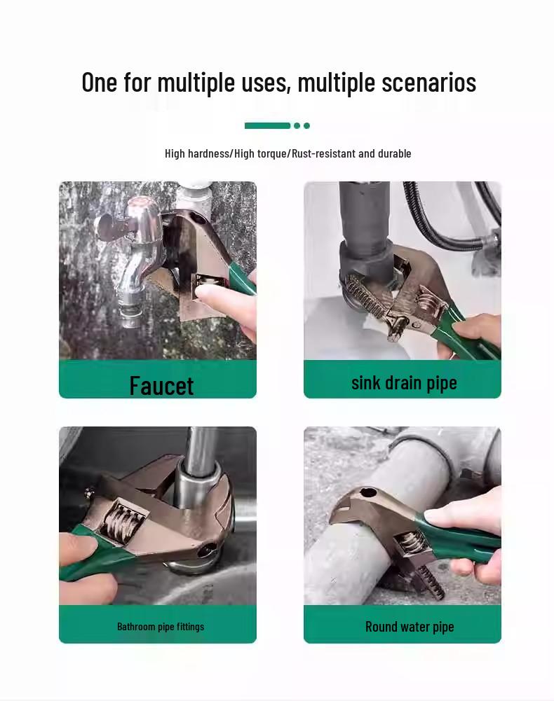 Baolian Adjustable Multifunctional Plumbing Wrench - Large Opening, Short Handle Pipe Tool