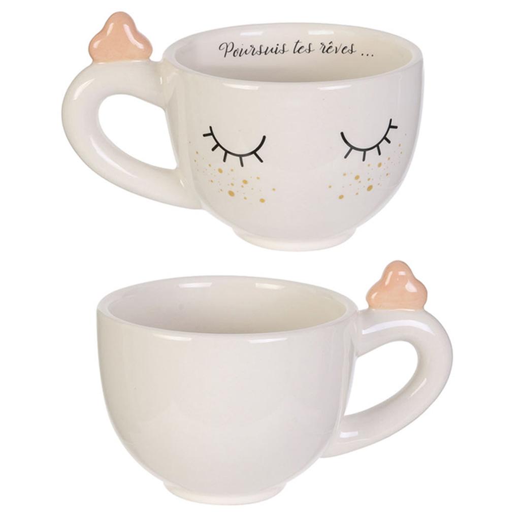 Les Trésors De Lily [A2267] - Ceramic Coffee Mug 'Diva - Sleeping Eyes' Beige (follow Your Dreams) - 90x70mm (20 Cl)