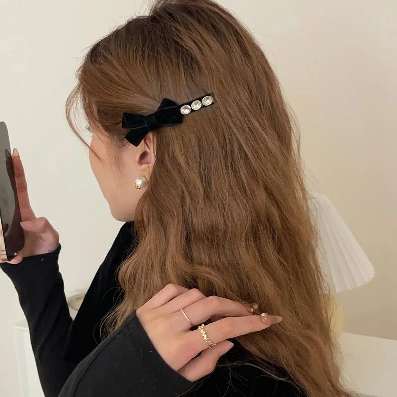 Retro High-end Temperament Bow Hairpin Crystal Korean Autumn and Winter New Headdress Hair Accessories Clip for Women