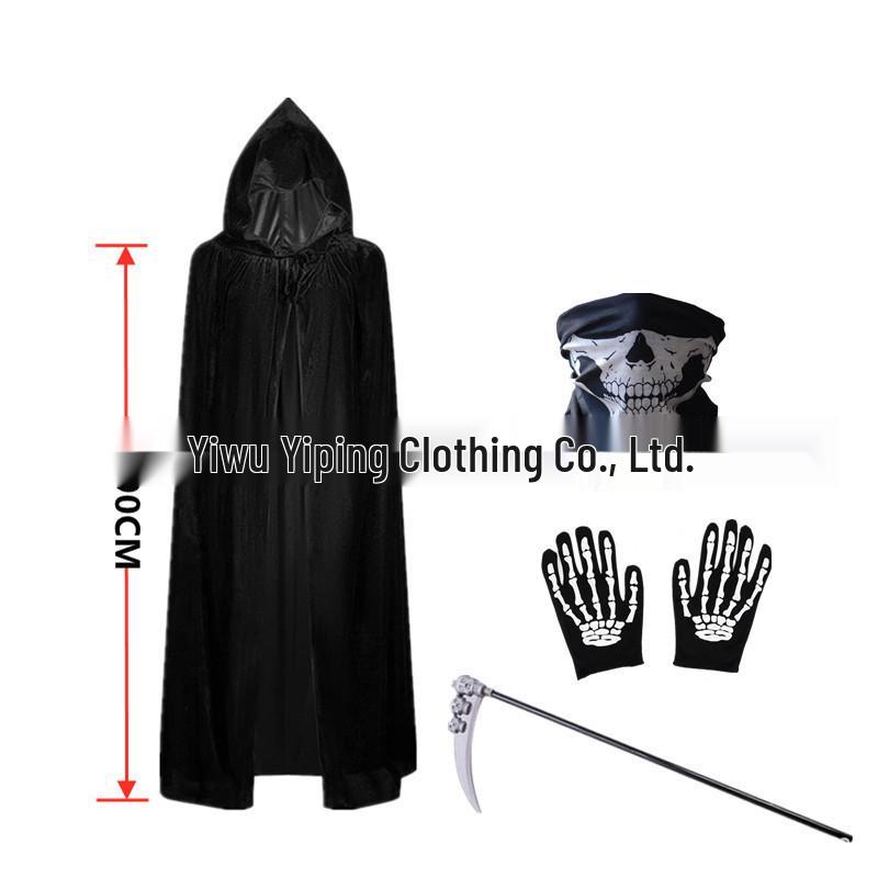 

Костюм Красноглазого Жнеца: Черный плащ с капюшоном, перчатки-скелеты, маска, мантия и коса One Size