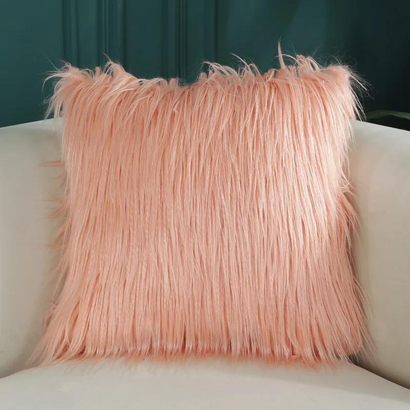 Autumn Winter Soft Plush Pillow Cover Sofa Backrest Home Office Faux Wool Cushion Cover Fashion Candy Color Pillow Cases 45x45CM