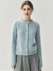 Women's Cashmere Cardigan Sweater Coat with Rhinestone-Embellished Round Neck, Light Luxury, Thickened Style, Long Sleeves.