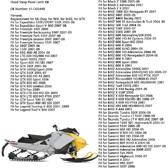 4 Sets Hood Strap Panel Latch Kit 517302448 Impact Proof Hood Strap Panel Locking Latch Replacement for Ski Doo REV MXZ GTX