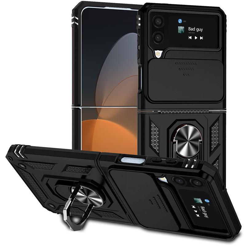 Suitable for Samsung Z Flip 6 Ring Anti fall Folding Mobile Phone Case Z Flod 7 Sergeant Push Window Protective Case