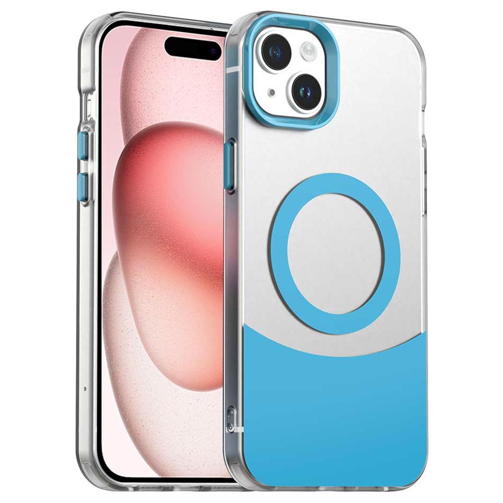 

For iPhone 15 Case Compatible with MagSafe Color Splicing IMD TPU+PET+PC Mobile Cover Blue