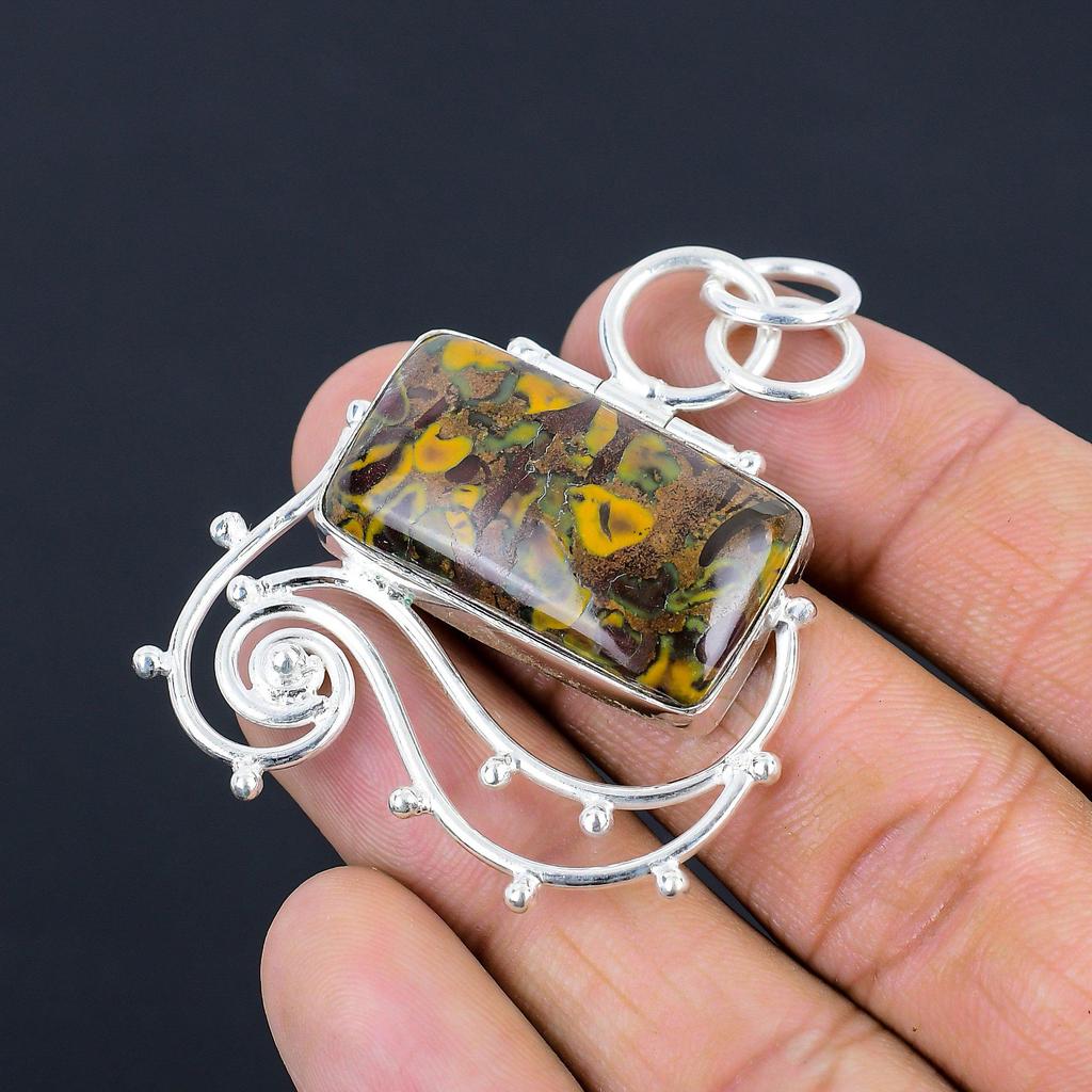 Radiant Natural Fruit Jasper 925 Silver Bezel Birthday Sister Pendant Jewelry