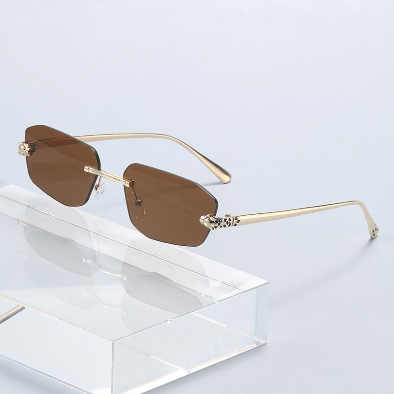 New Fashionable Metal Edged Frameless Sunglasses With Multi Sided Fashion Cheetah Decorative Sunglasses 2520