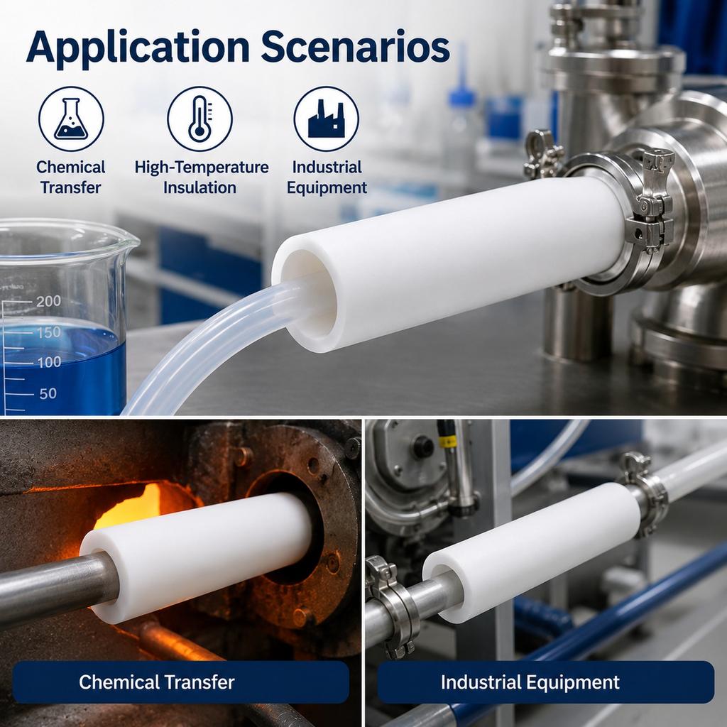 Tubo cavo in PTFE, tubo bianco in politetrafluoroetilene, lungo 250 mm, utilizzato per trasmissione, isolamento, macchinari fai-da-te