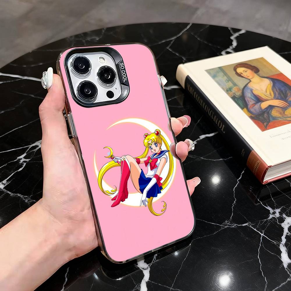 

Cute S-Sailor M-Moons Usagi Tsukino Phone Case For iPhone 17,16,15,14,13,12,11 Plus,Pro Max,Colored Silver Plated Inside Cover iPhone15promax