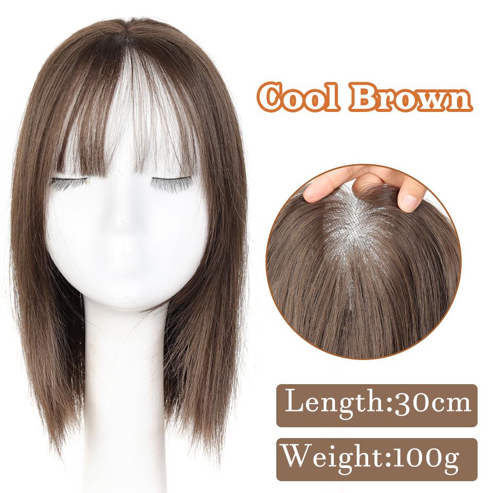 Clip In Natürliches Synthetisches Haar Pony Fransen Haarteile Mittelscheitel Haarverlängerung Topper für Frauen Haarausfall Abdeckung Weißes Haar