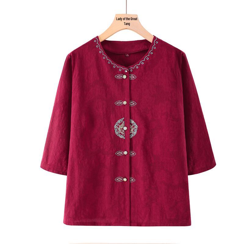

Cotton Seven-Sleeve Round Neck Shirt for Elderly Women XL